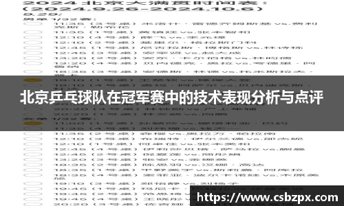 北京乒乓球队在冠军赛中的技术表现分析与点评